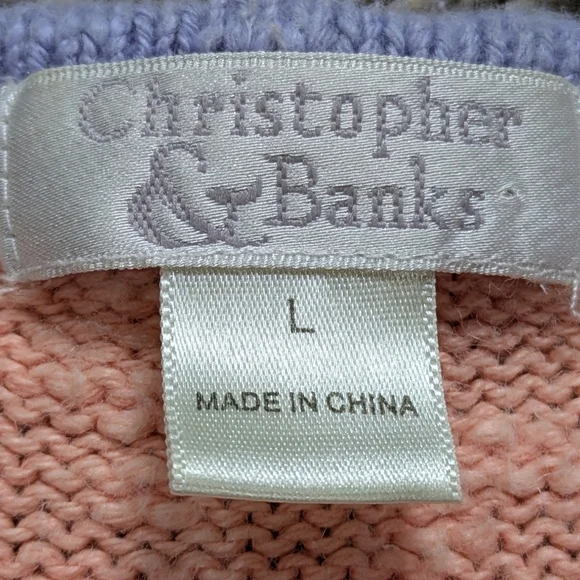 Vintage Christopher & Banks Colorful Abstract Zip Up Cardigan Sweater L - Picture 5 of 7